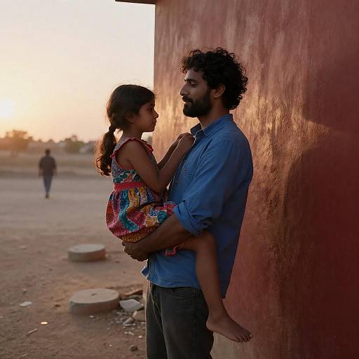 Sunlit Embrace by Red Wall