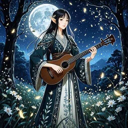 Elven Bard Playing Lute in Moonlit Glade