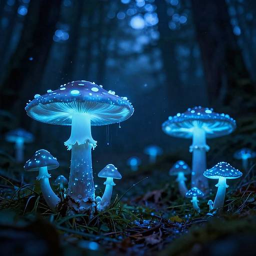 Ethereal Blue Forest with Glowing Mushrooms