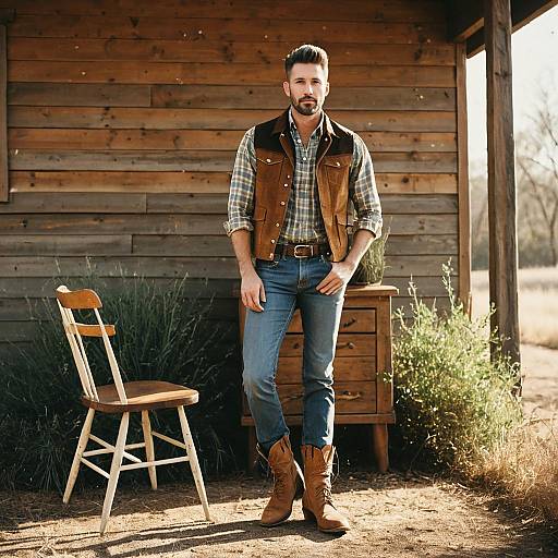 Man in Country Outfit Standing Outdoors