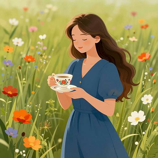 Serene Young Woman in a Flower Field