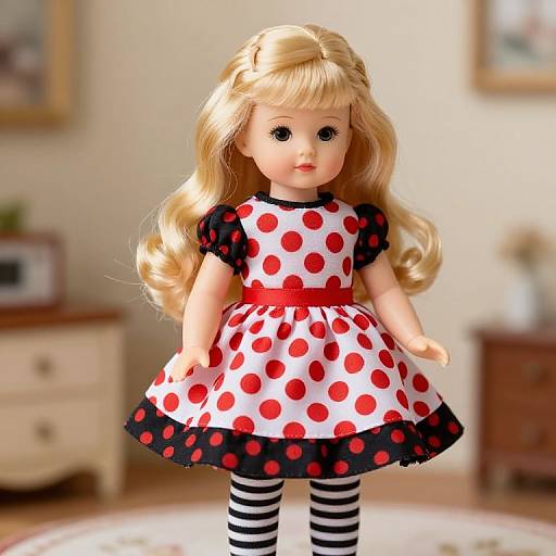 Vintage Porcelain Doll in Polka Dots