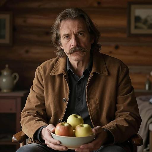 Man in Cabin with Apples