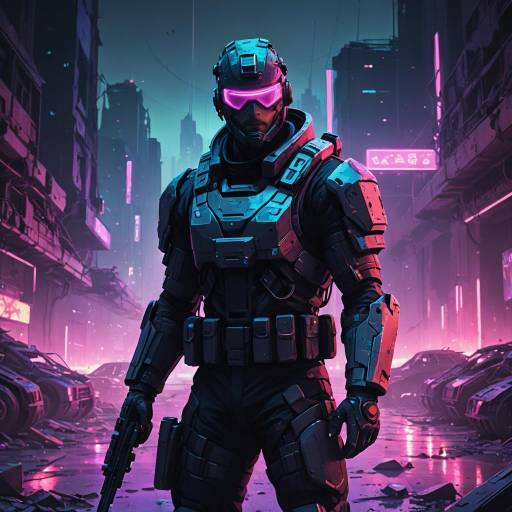 Futuristic Soldier in Neon Wasteland