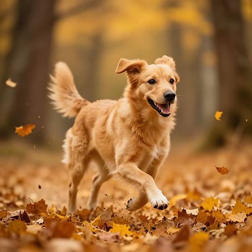 Energetic Dog Running in Autumn Forest