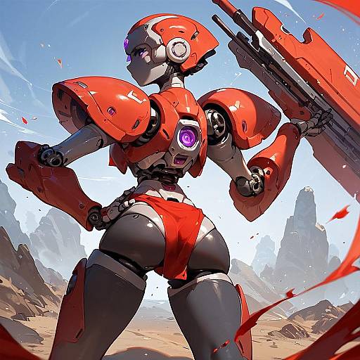 Humanoid Robot Girl in Desert Wasteland