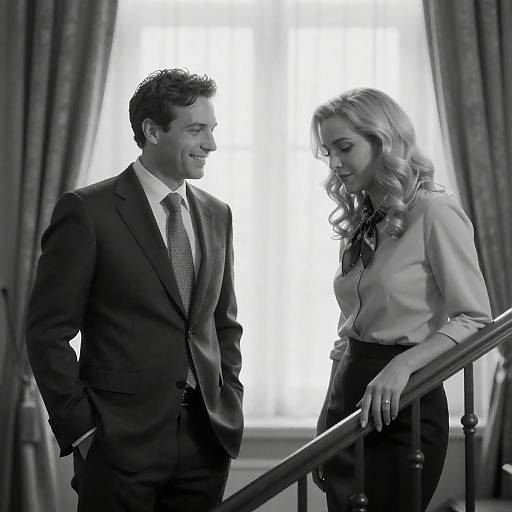 Black and White Business Interaction on Staircase