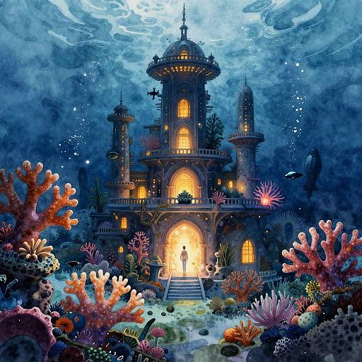 Vibrant Underwater City with Glowing Coral