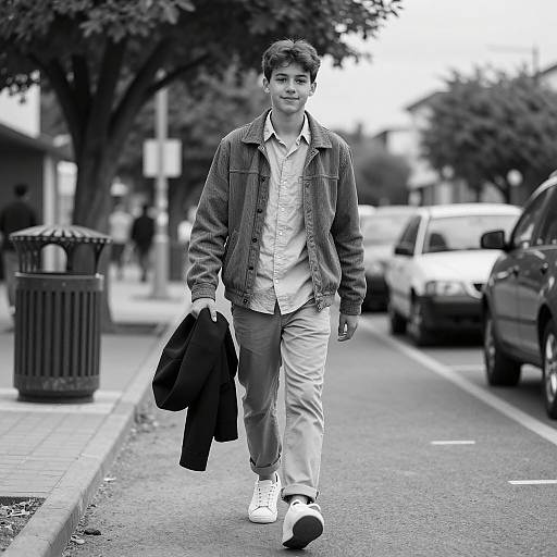 Teenage Boy Strolling Down Street