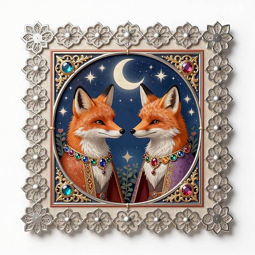 Ornate Fantasy Sticker with Noble Fox Siblings