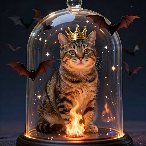 Regal Tabby Cat Under Glass Dome