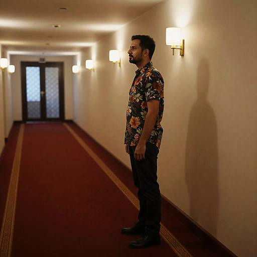 Stylish Man in a Dimly Lit Hallway
