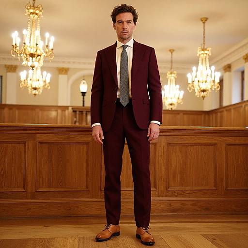 Elegant Man in Burgundy Wool Suit