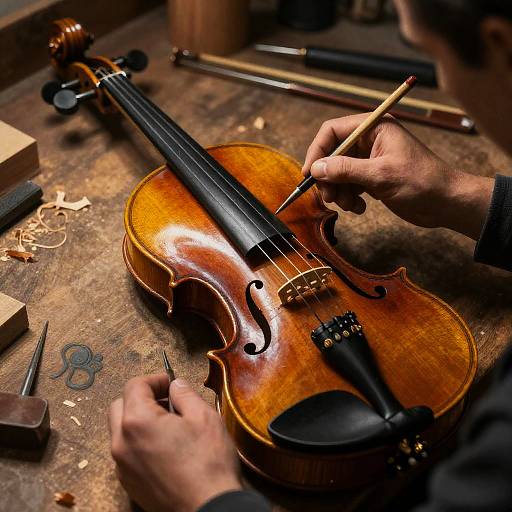 Vintage Violin Maker Charcoal Painting