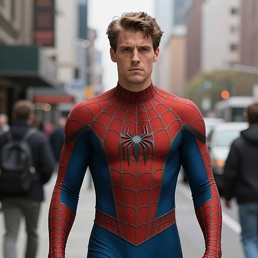 Man in Spider-Man Suit on City Street