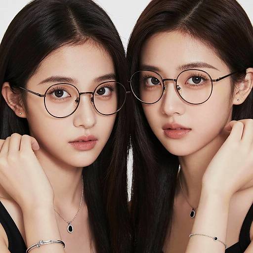 Realistic Portrait of Two Smiling Girls