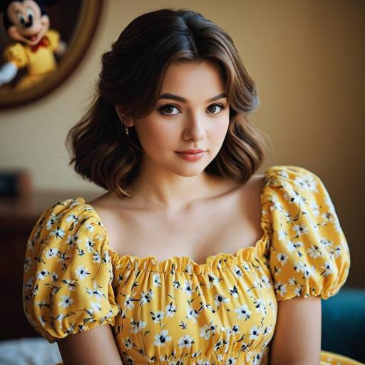 Young Woman in Yellow Floral Disney-Style Dress
