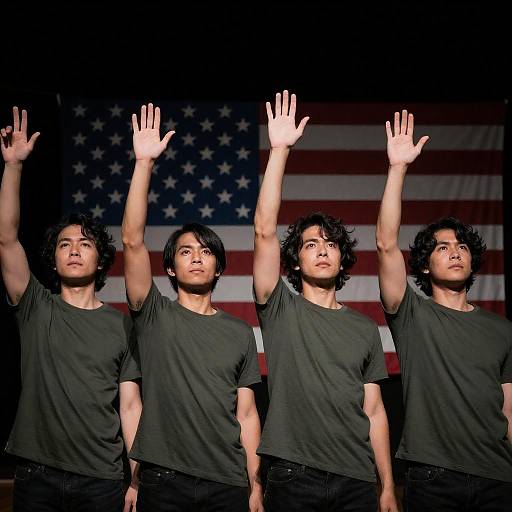 Four Musicians in Green with Flag