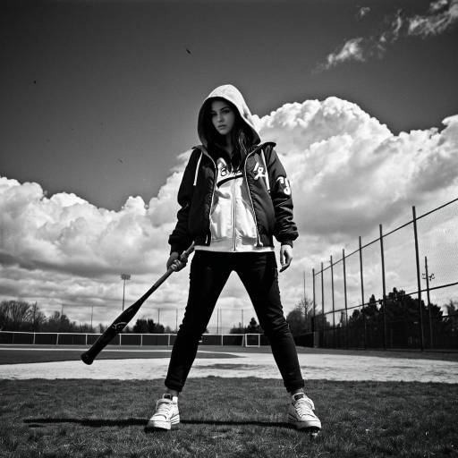 Young Woman with Baseball Bat on Field