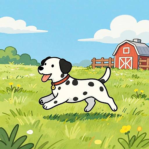 Colorful Dalmatian Running in Field