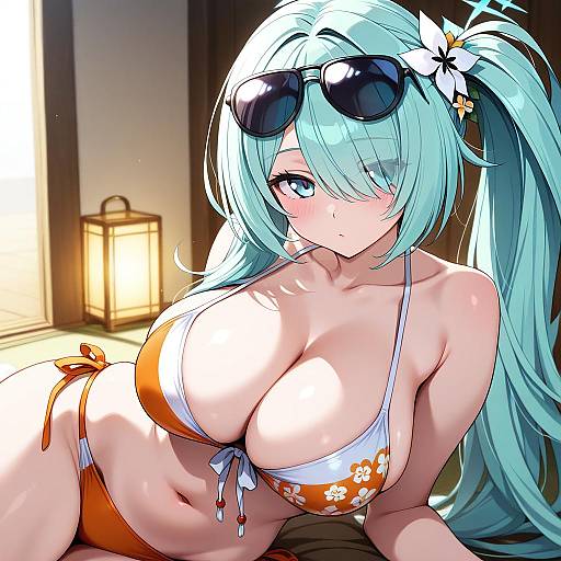 Illustration of Hiyori (swimsuit) (blue archive), blue archive in the style of Hiyori (rindou66)