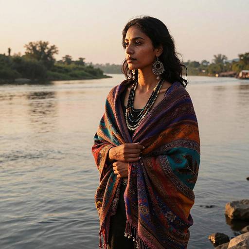 Serene Sunset by the River with Shawl
