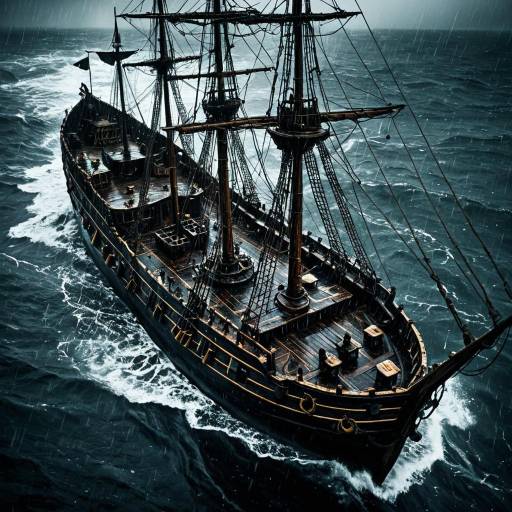 Stormy Medieval Cog Ship at Sea