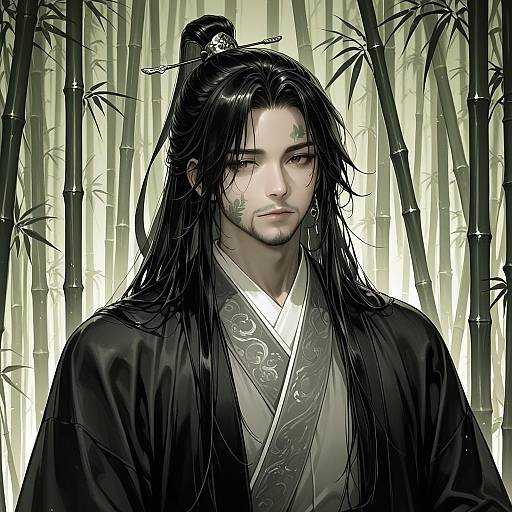 Monochrome Ink Sketch of Asian Man