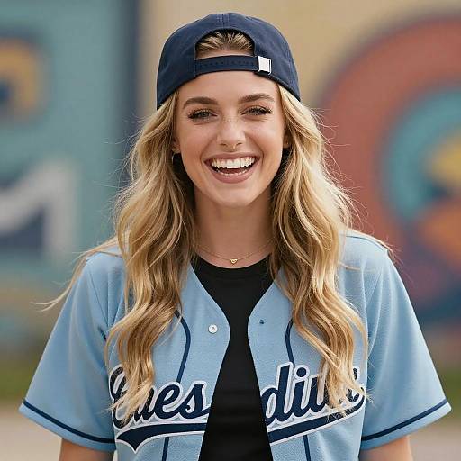 Joyful Young Woman in Baseball Attire