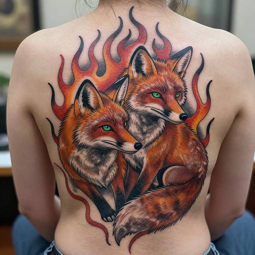 Intricate Tattoo of Intertwined Foxes