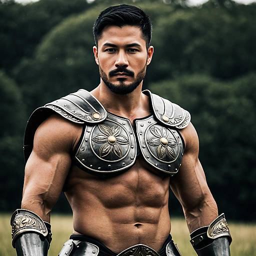 Muscular Asian Gladiator in Armor