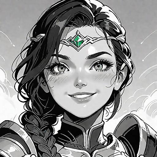 Monochrome Anime Girl with Armor