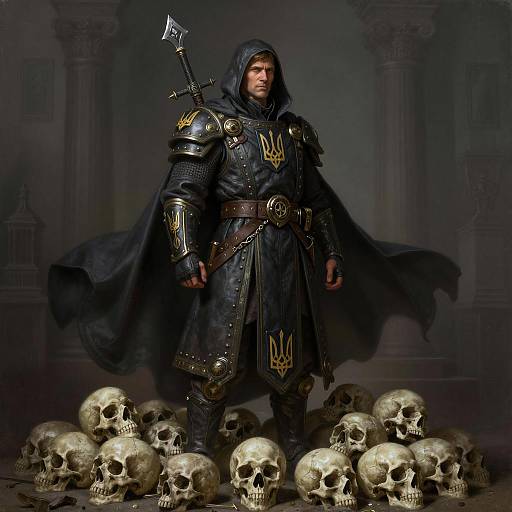 Ukrainian Super Soldier Standing on Skulls