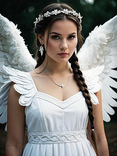 Young Woman in Angelic Costume with Wings