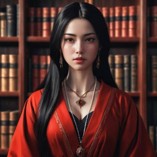 Realistic Portrait of a Girl in a Library