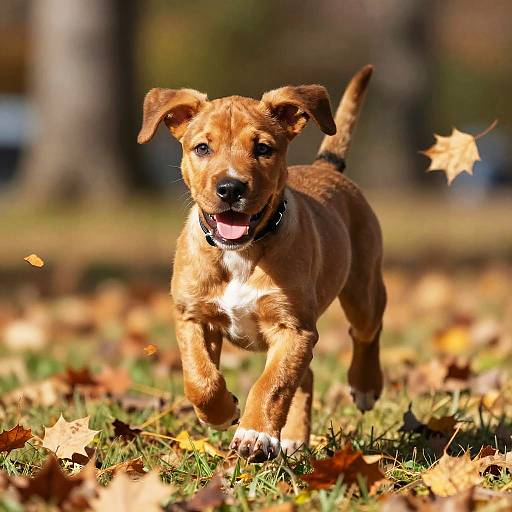 Joyful Micro Bully Puppy in Autumn Park