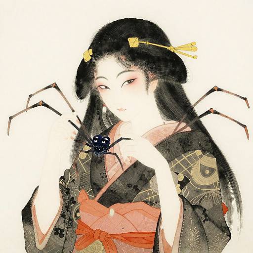 Traditional Japanese Jorogumo Watercolor