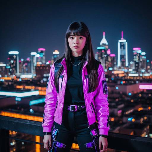 Cyberpunk Teenage Girl in Neon Outfit