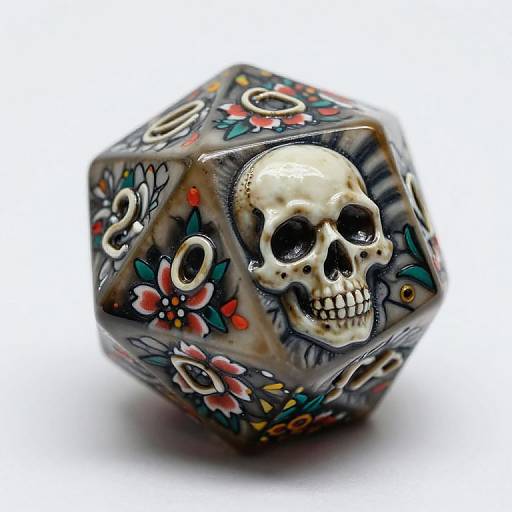 Intricate 20-Sided Die with Skull