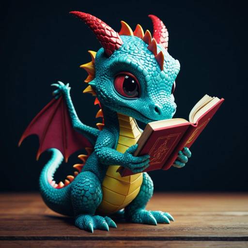 Whimsical Baby Dragon Reading at Night Whimsical Baby Dragon Reading at Night