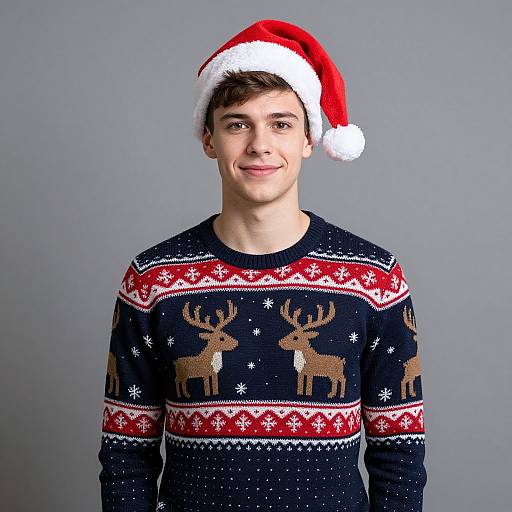 Festive Young Man in Holiday Sweater