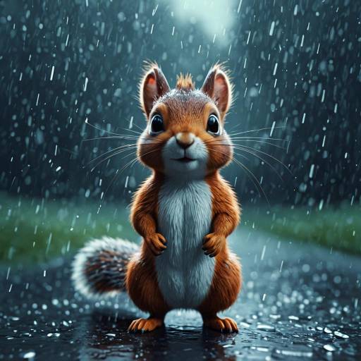 Charming Squirrel in Rainy 3D Art Charming Squirrel in Rainy 3D Art
