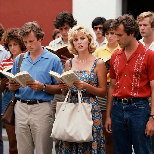 Vibrant 1980s Street Scene with Crowds