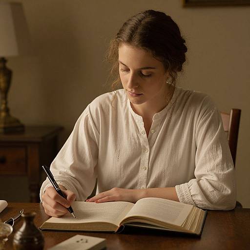 Contemplative Woman Writing in Golden Light