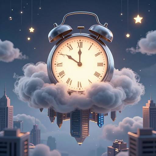 Surreal 3D Clock and Inverted Cityscape
