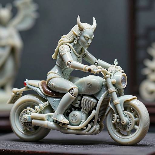 Carved Porcelain Cyborg Demon Motorcycle
