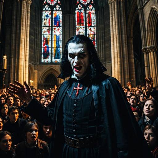 Crimson-Eyed Vampire in Gothic Cathedral