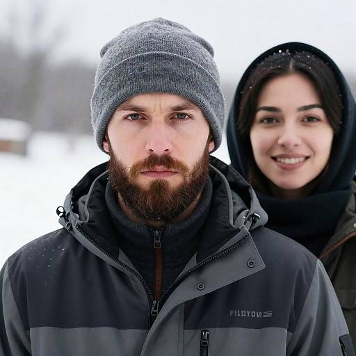 Winter Portrait of Couple in Snow