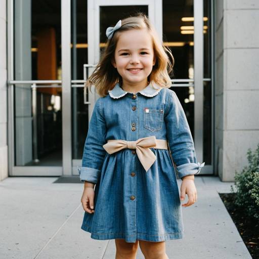 Smiling Toddler Girl in Chambray Dress