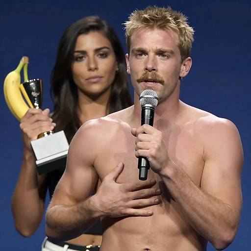 Dynamic Duo: Microphone, Trophy, and Banana